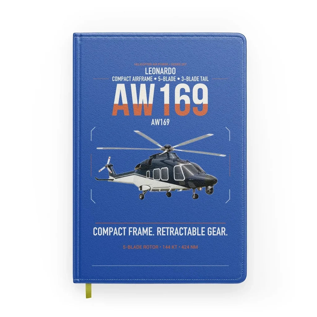 Leonardo AW169 design on blue notebook
