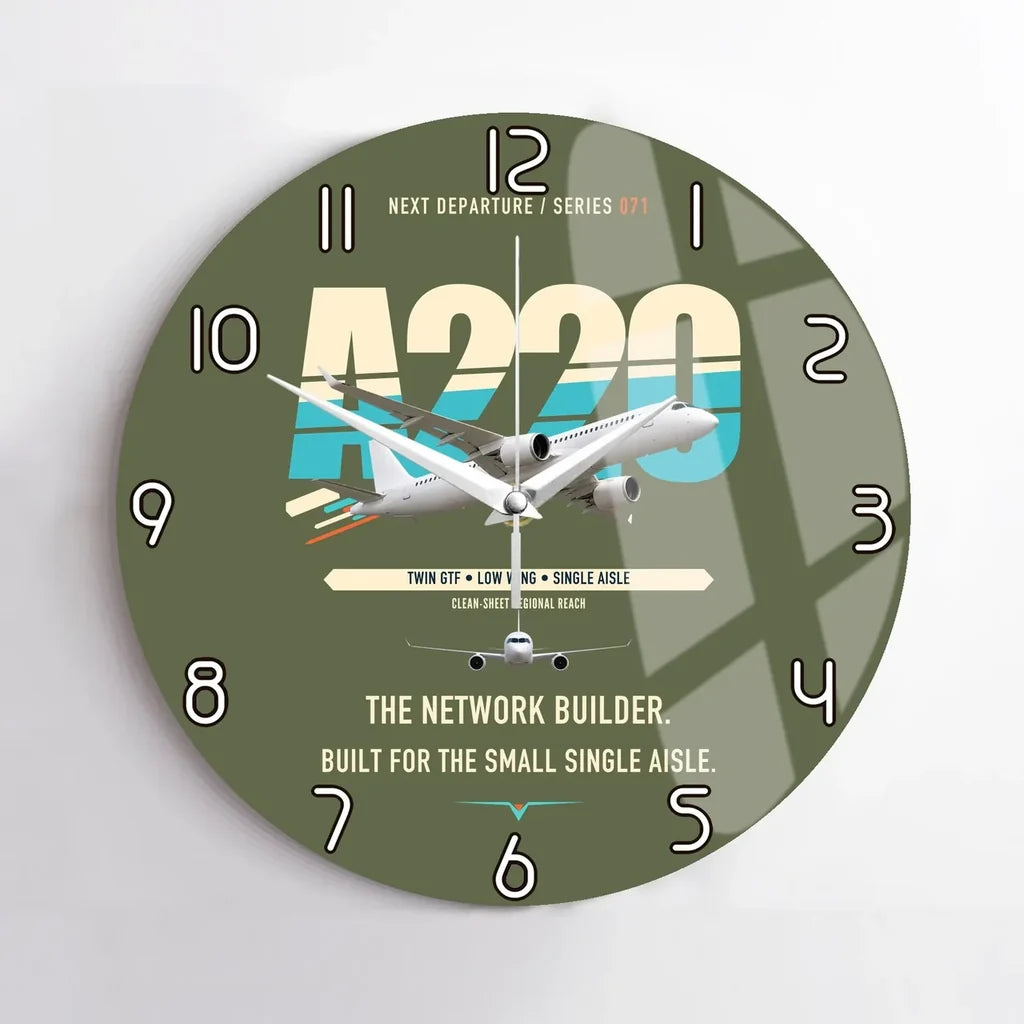 Airbus A220-300 design on green army no frame wall clock