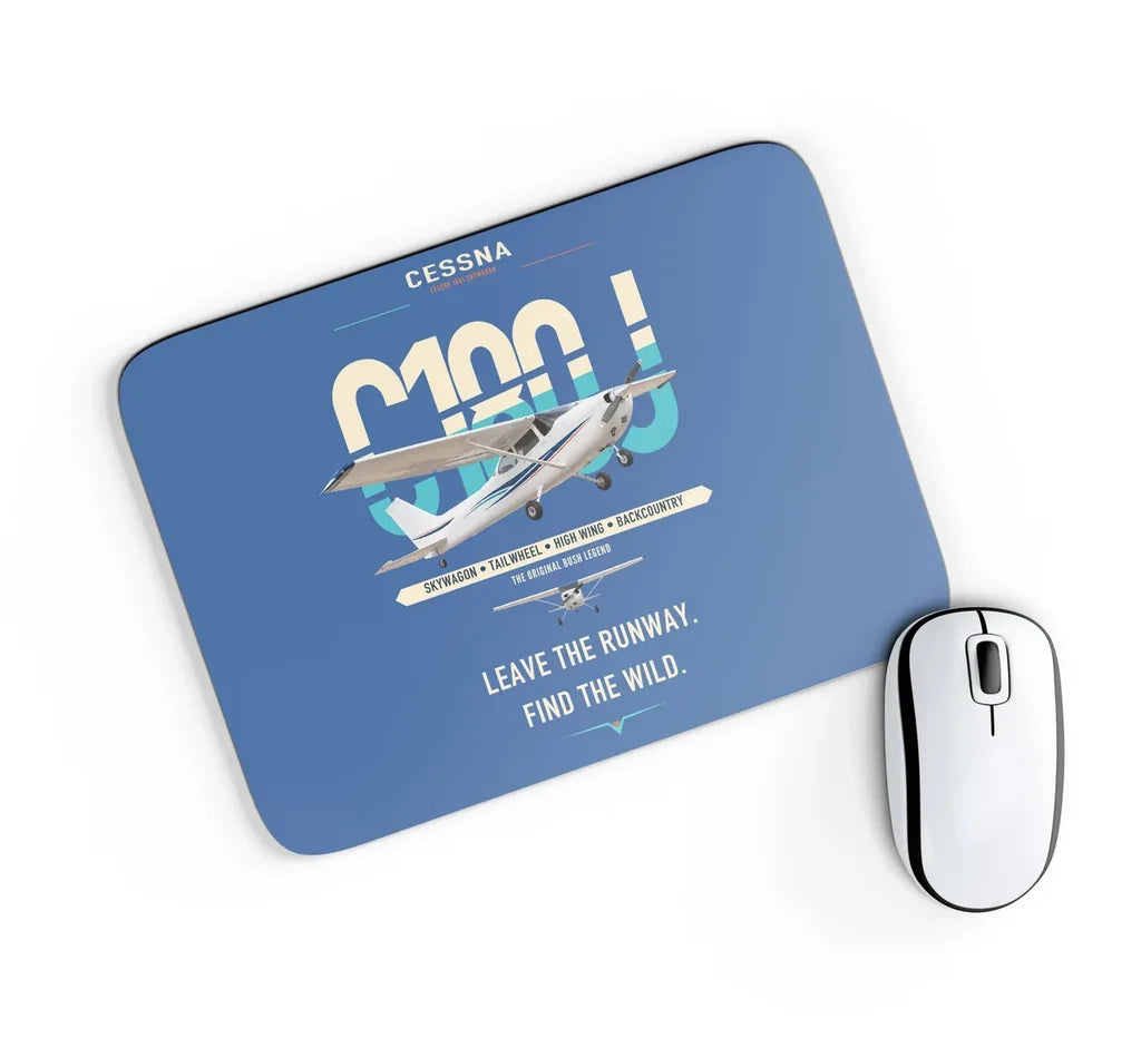 Cessna 180J Skywagon design on blue rectangle mouse pad