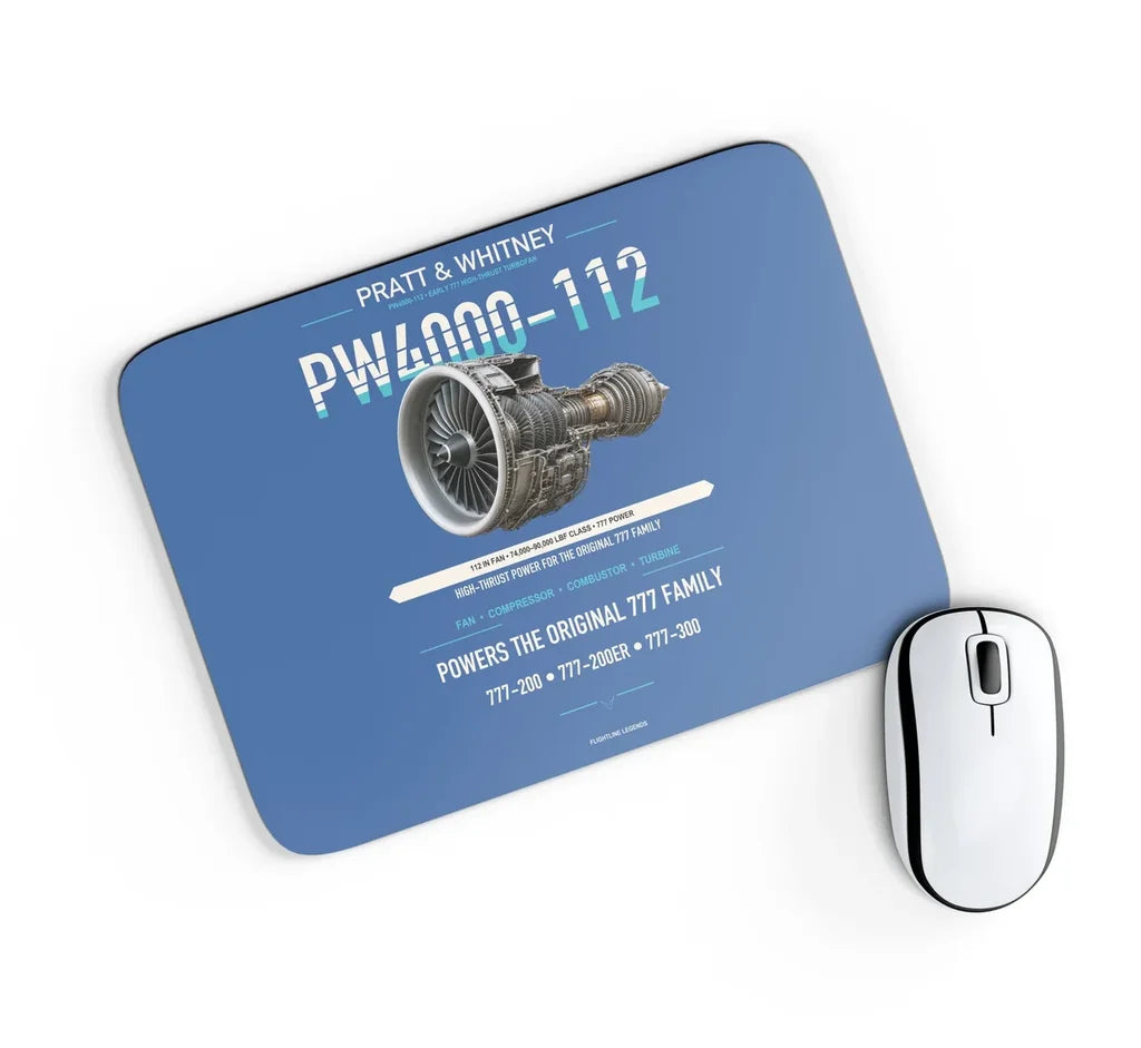 PW4000-112 design on blue rectangle mouse pad