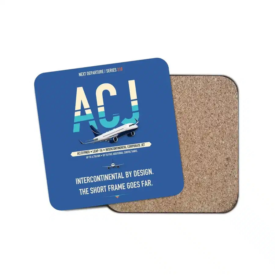 Airbus ACJ319neo design on blue 1 piece coaster