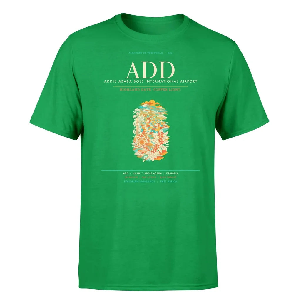 Addis Ababa Airport (ADD) T-Shirt single-side front print in Green | addis-ababa-add-airport-double-side-t-shirt