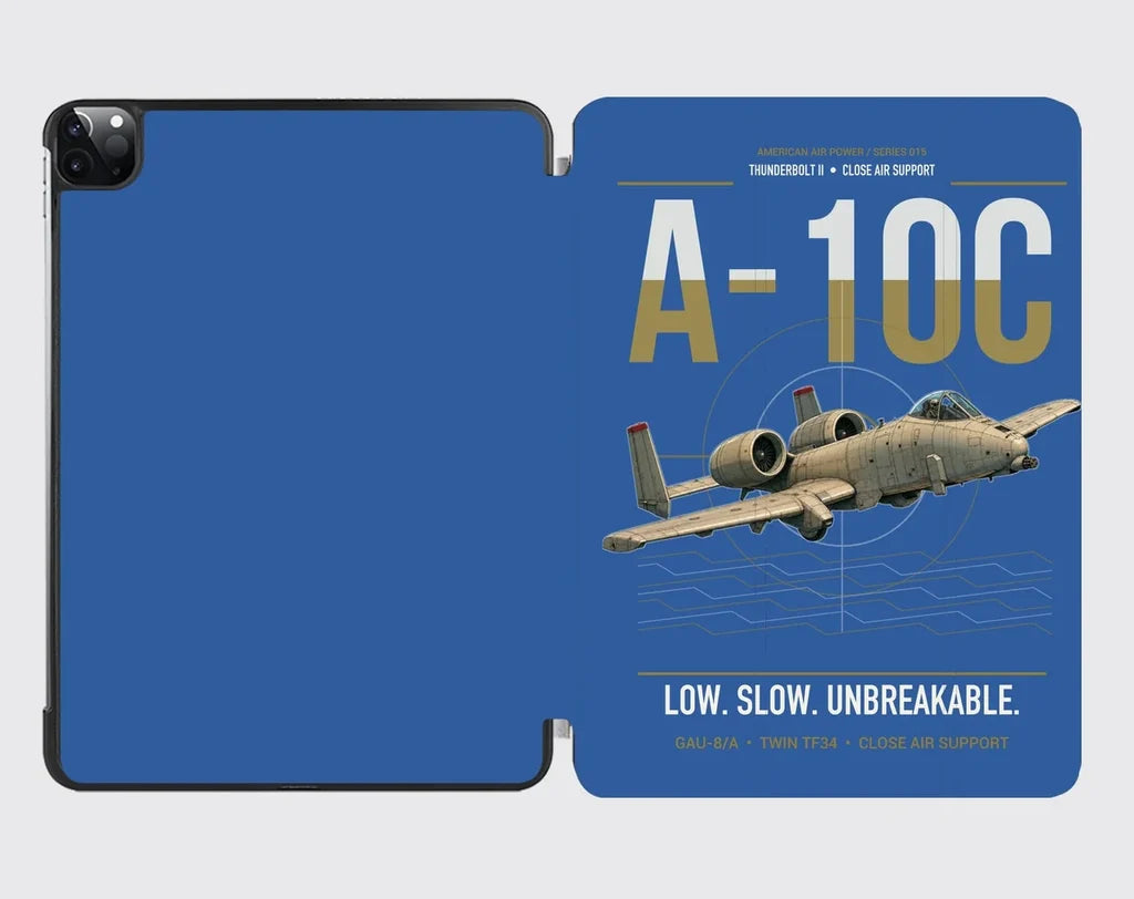 A-10C Thunderbolt II design on blue ipad tablet case