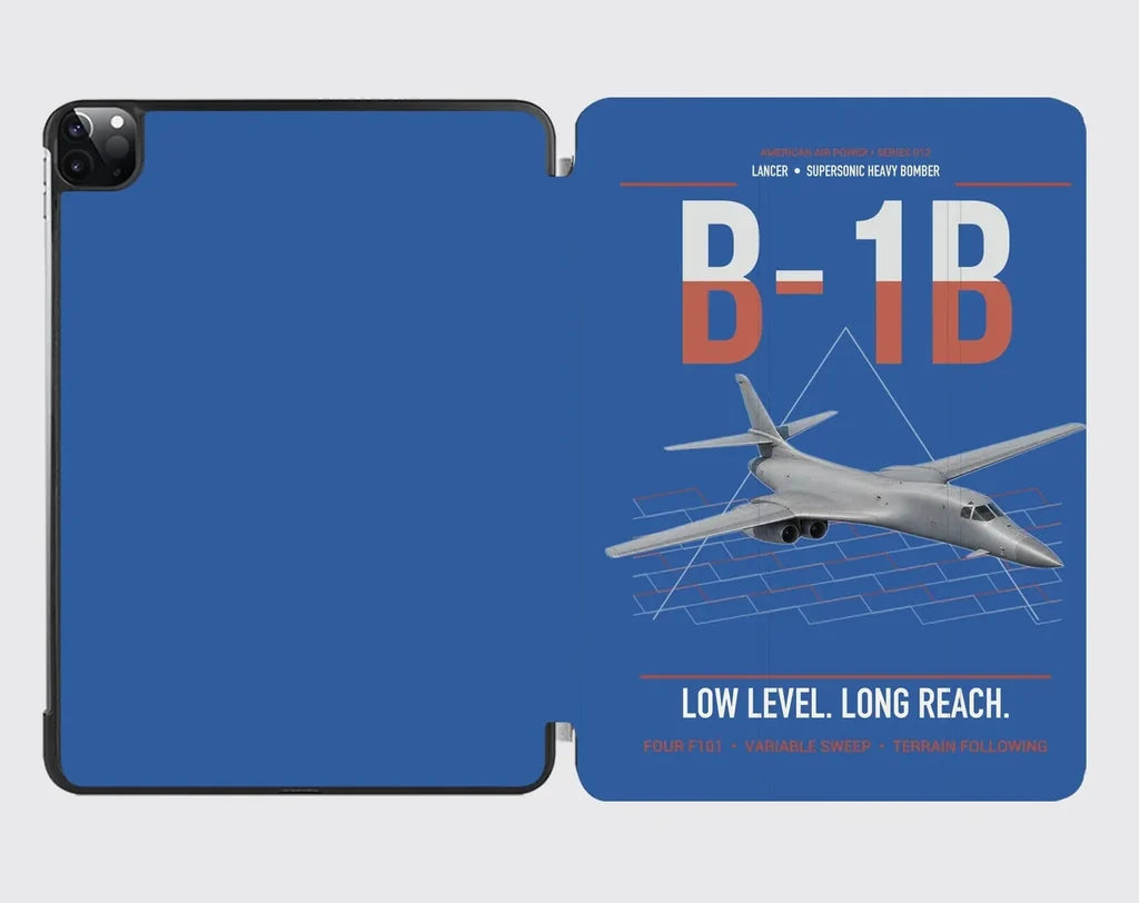 B-1B Lancer design on blue ipad tablet case