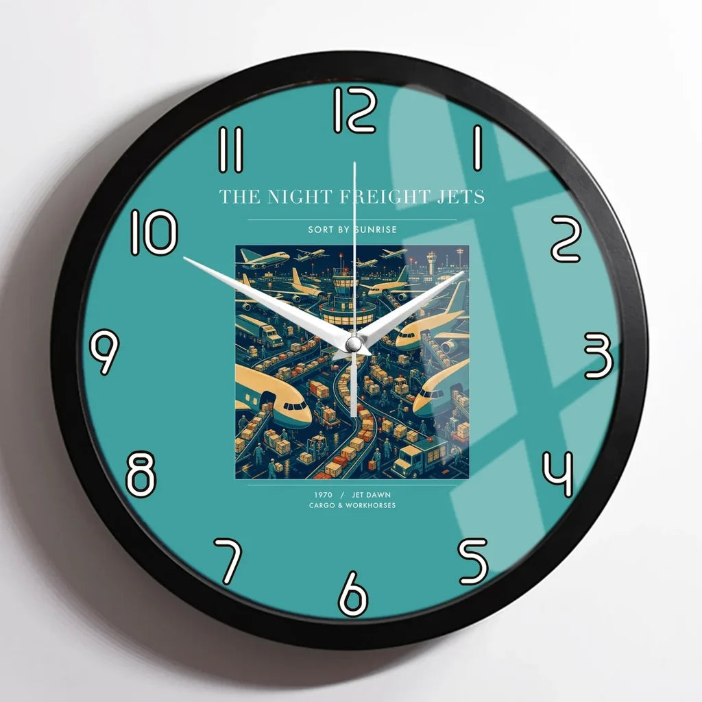VINTAGE G4133 - The Night Freight Jets - Designed Wall Clocks design on turquoise framed