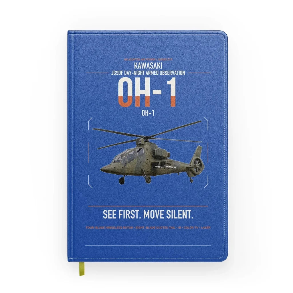 Kawasaki OH-1 design on blue notebook