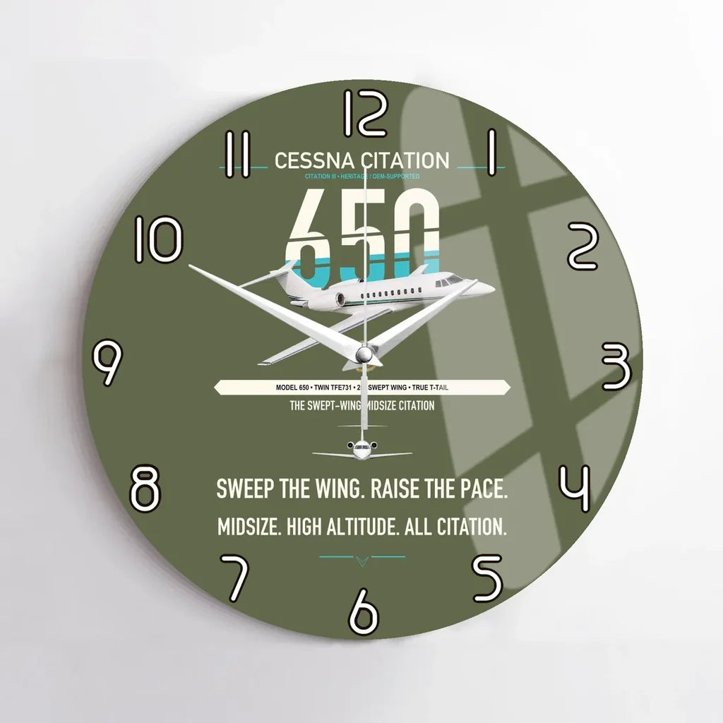 Cessna Citation 650 - Citation III design on green army no frame wall clock
