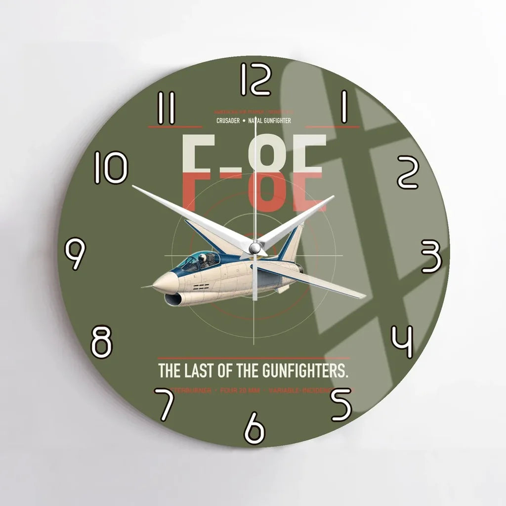 F-8E Crusader design on green army no frame wall clock