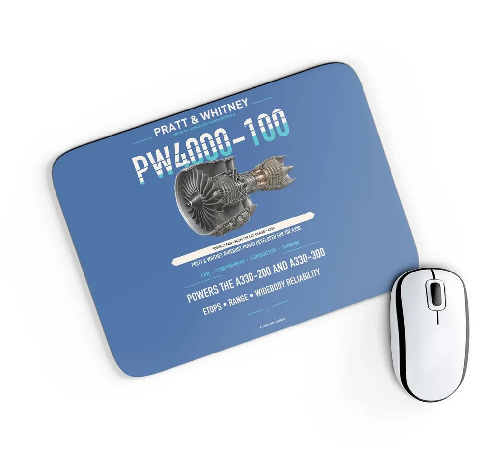 PW4000-100 design on blue rectangle mouse pad