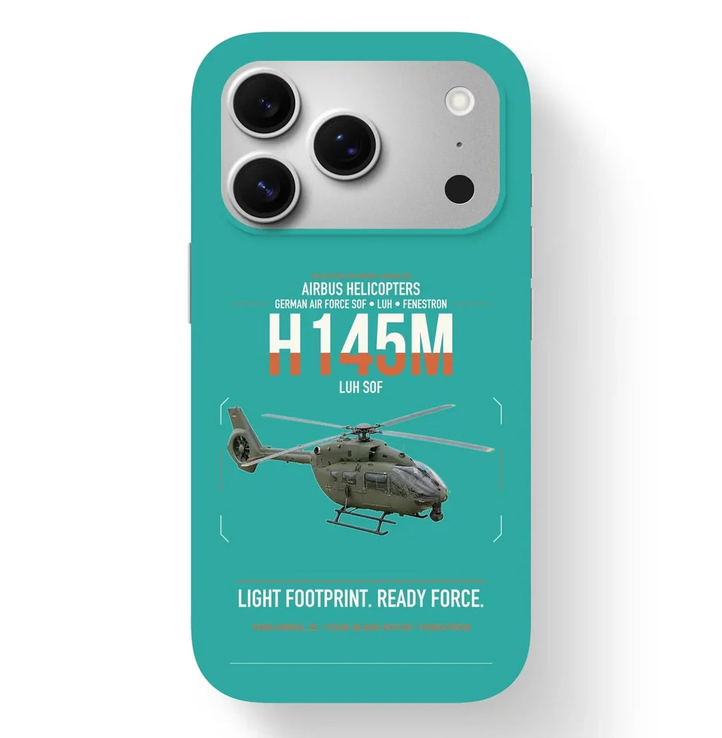 Airbus Helicopters H145M LUH SOF design on turquoise magsafe iphone case, for iPhone 17 Pro