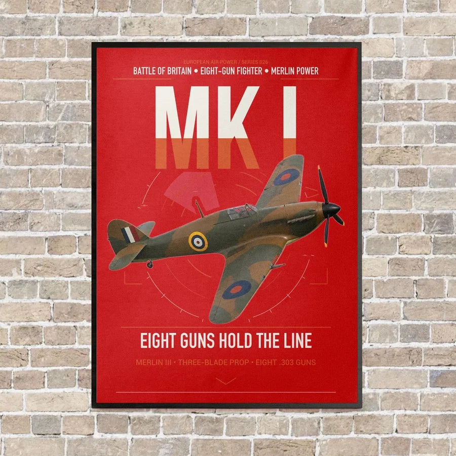Hawker Hurricane Mk I vertical canvas print - framed - red background