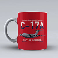 Thumbnail for C-17A Globemaster III design on red ceramic mug, double-side print