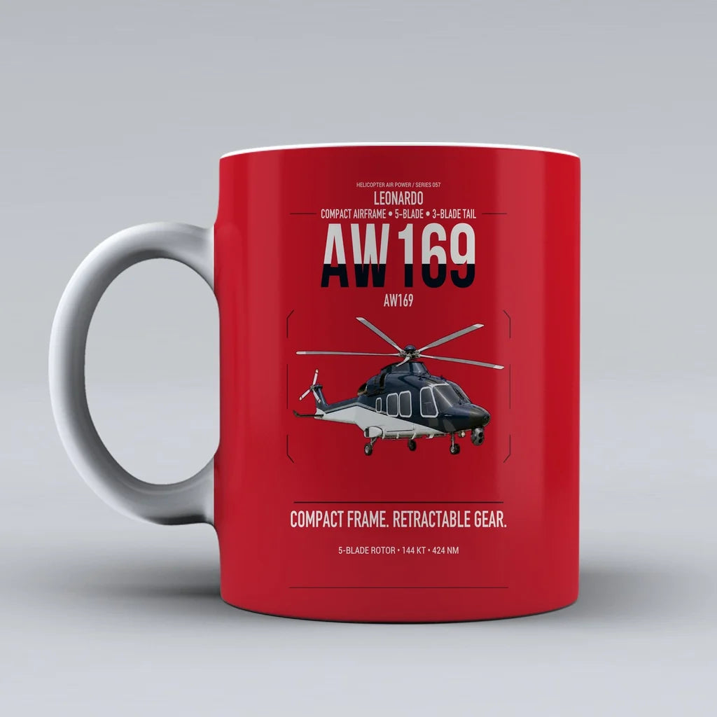 Leonardo AW169 design on red ceramic mug, double-side print