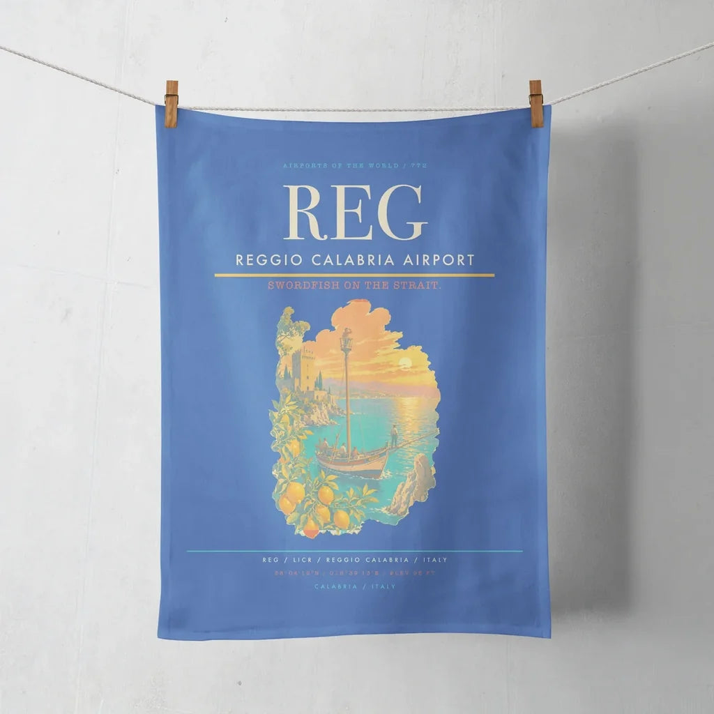 Reggio Calabria Airport (REG) design on blue towel
