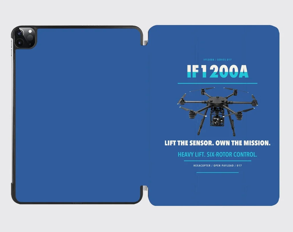 Inspired Flight IF1200A design on blue ipad tablet case
