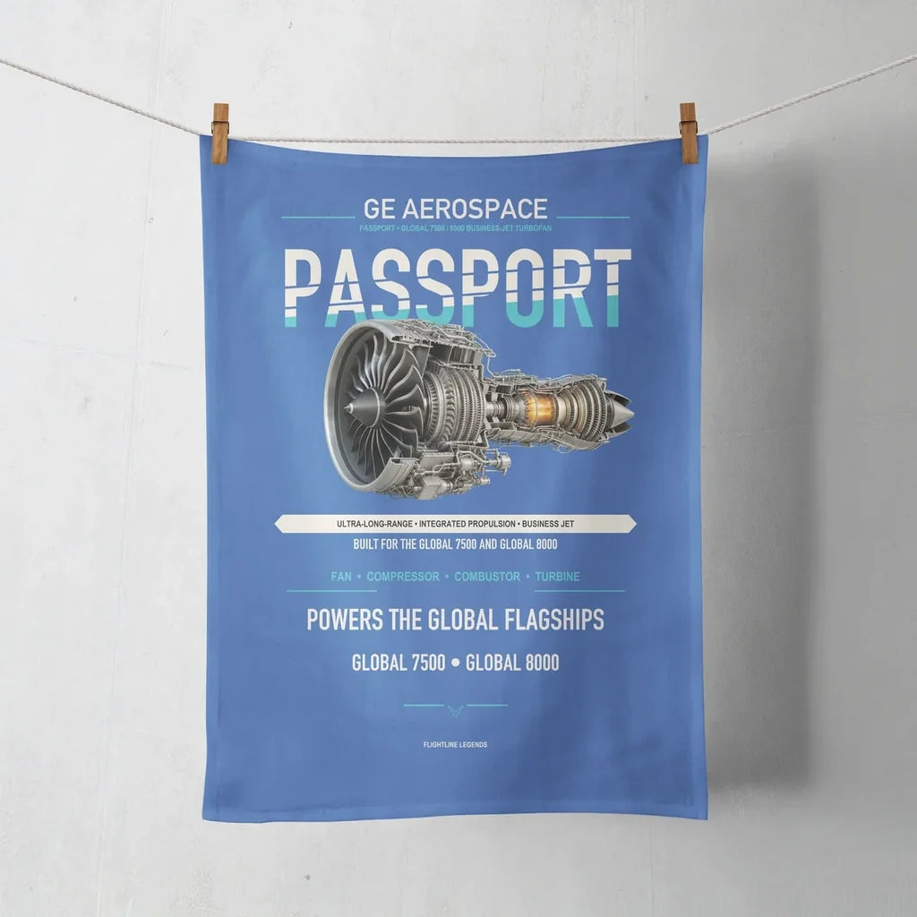 PASSPORT design on blue towel