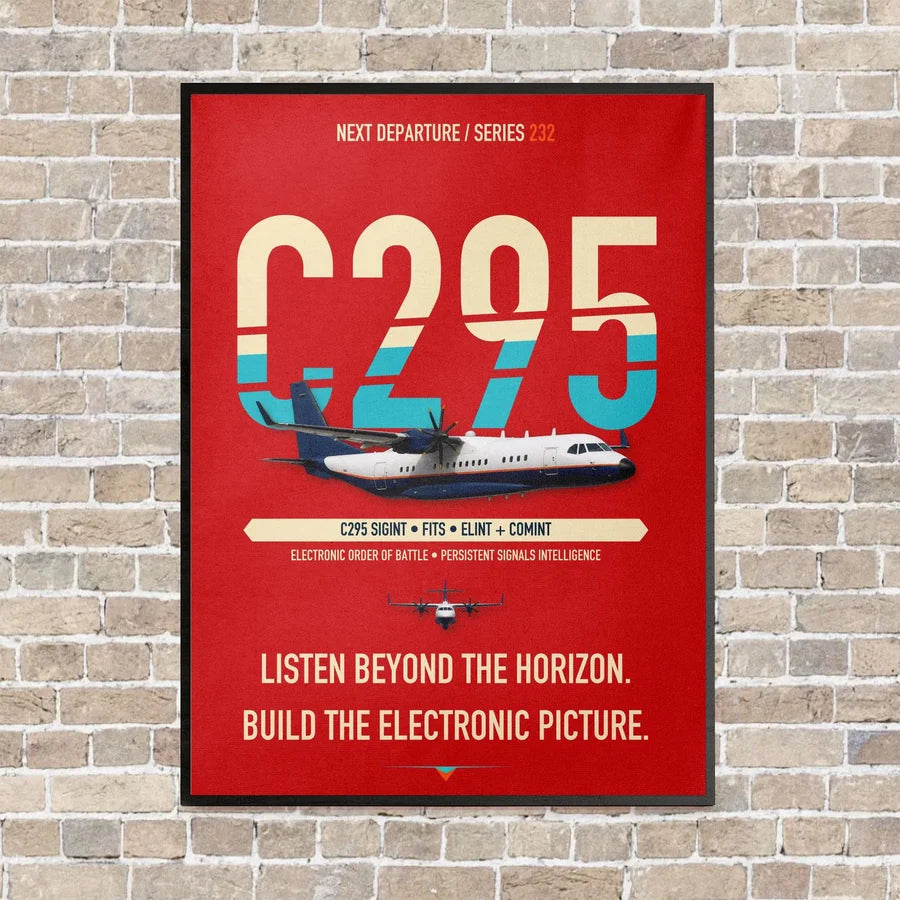 Airbus C295 SIGINT vertical canvas print - framed - red background