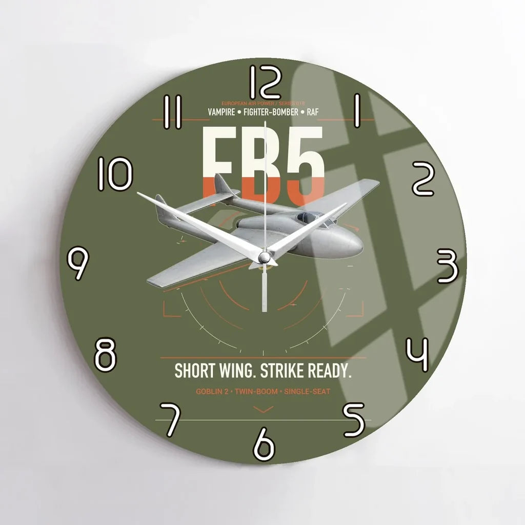 de Havilland Vampire FB5 design on green army no frame wall clock