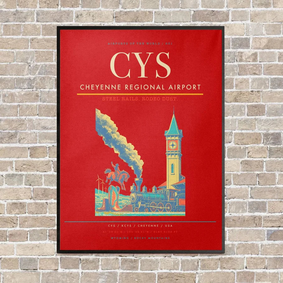 Cheyenne Regional Airport CYS vertical canvas print - framed - red background