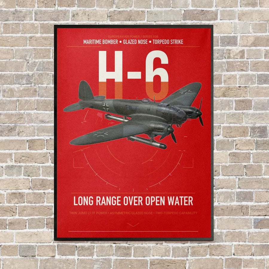 Heinkel He 111H-6 vertical canvas print - framed - red background