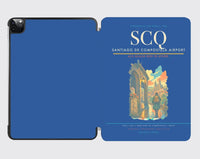 Thumbnail for Santiago de Compostela Airport (SCQ) design on blue ipad tablet case