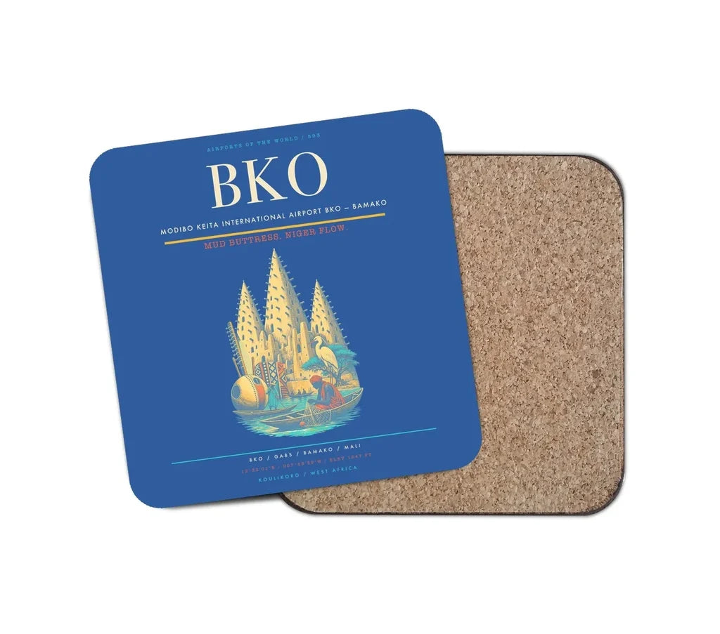 Modibo Keita International Airport (BKO) design on blue 1 piece coaster