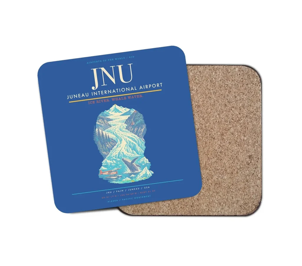 Juneau International Airport (JNU) design on blue 1 piece coaster
