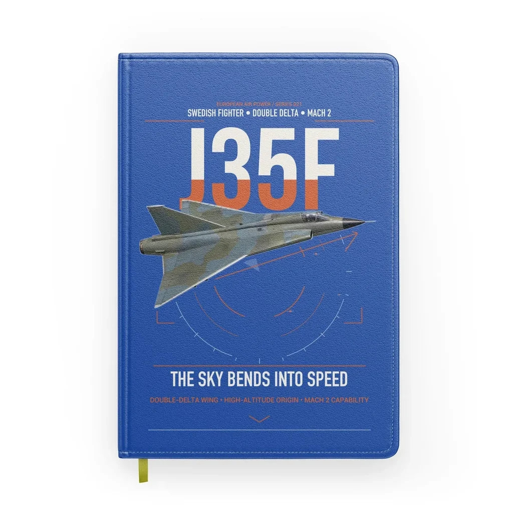 Saab J 35F Draken design on blue notebook