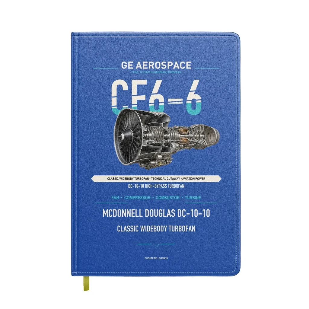 CF6-6 design on blue notebook