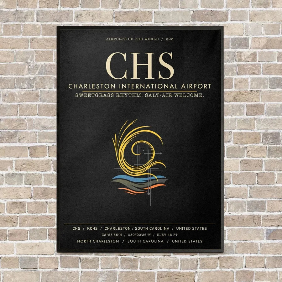 Charleston International Airport CHS - Canvas Framed - Black