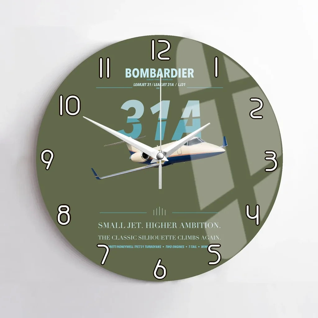 Bombardier Learjet 31A design on green army no frame wall clock