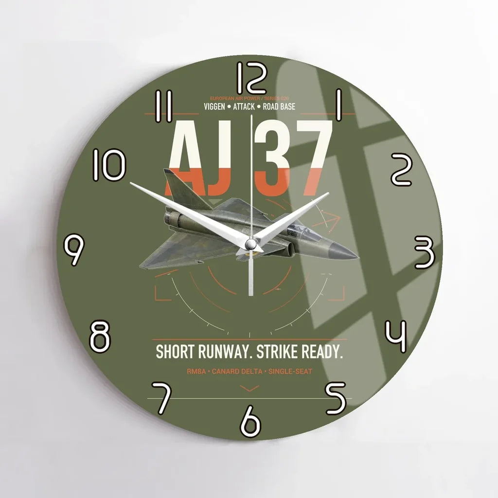 Saab AJ 37 Viggen design on green army no frame wall clock