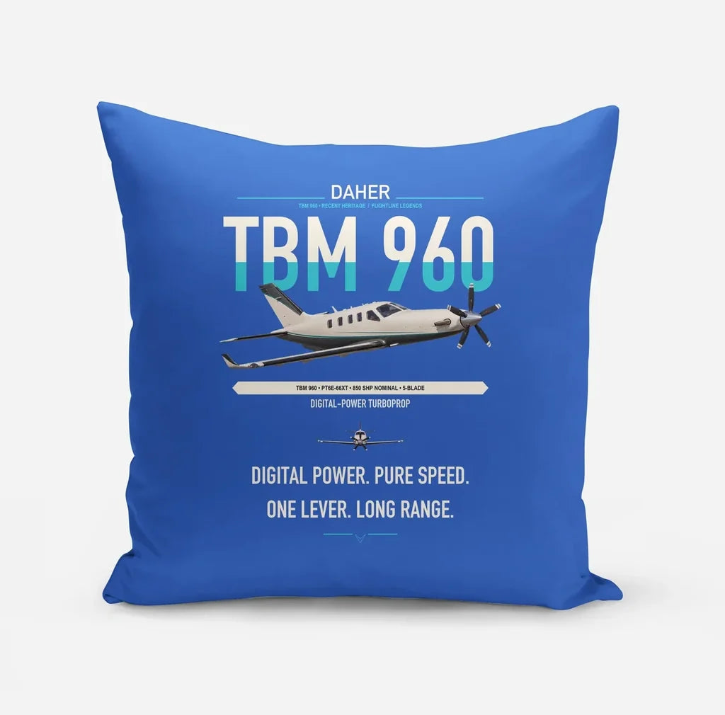 Daher TBM 960 design on blue pillow