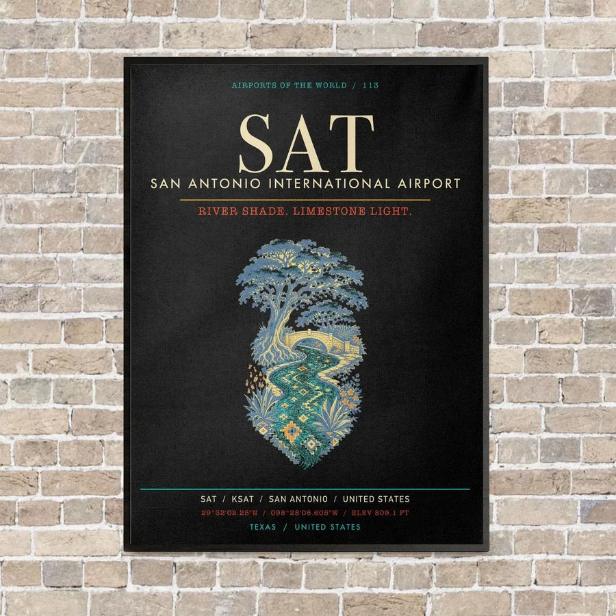 San Antonio International Airport SAT - Canvas Framed - Black