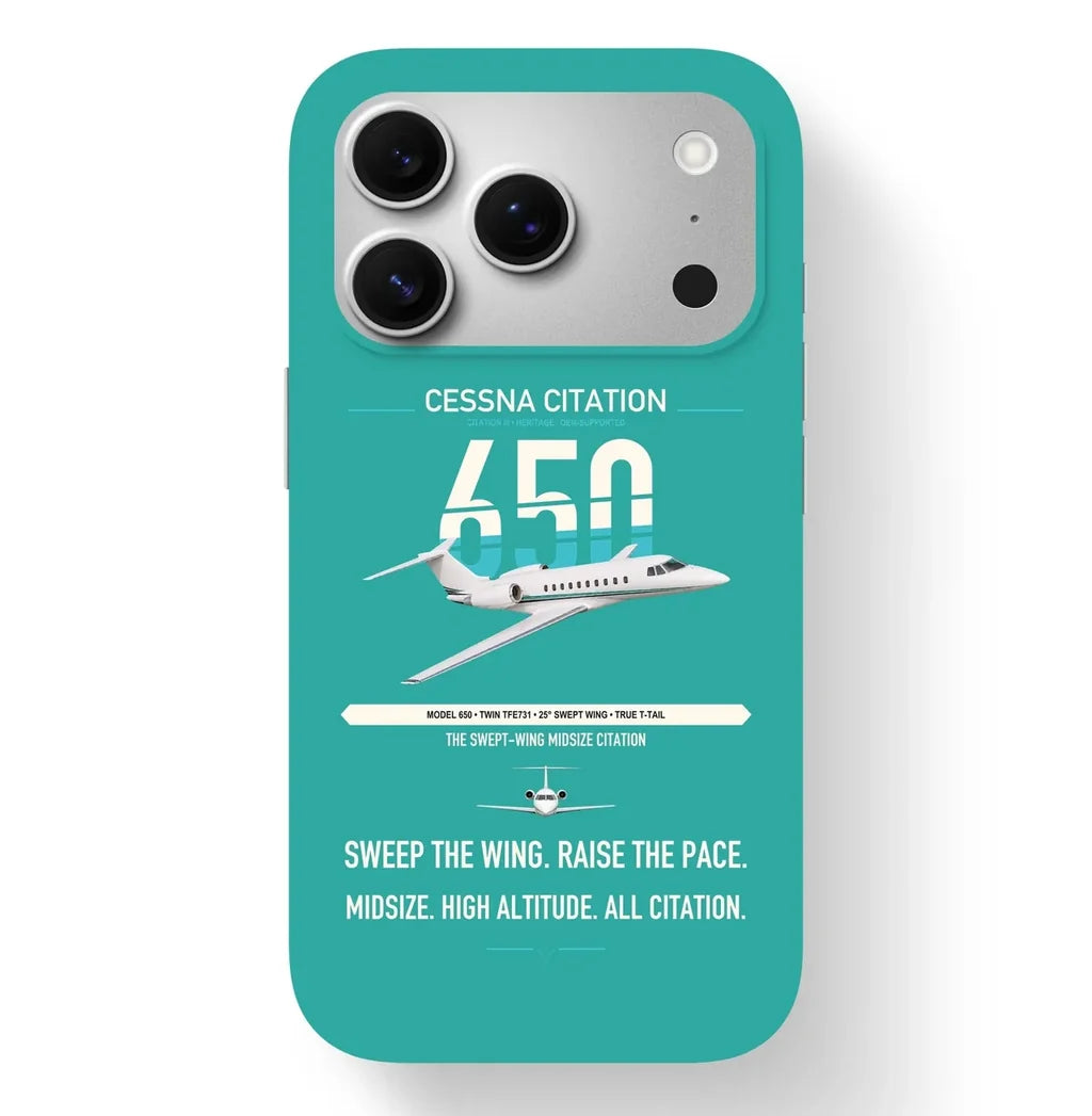 Cessna Citation 650 - Citation III design on turquoise magsafe iphone case, for iPhone 17 Pro