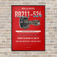 Thumbnail for RB211-524 vertical canvas print - framed - red background