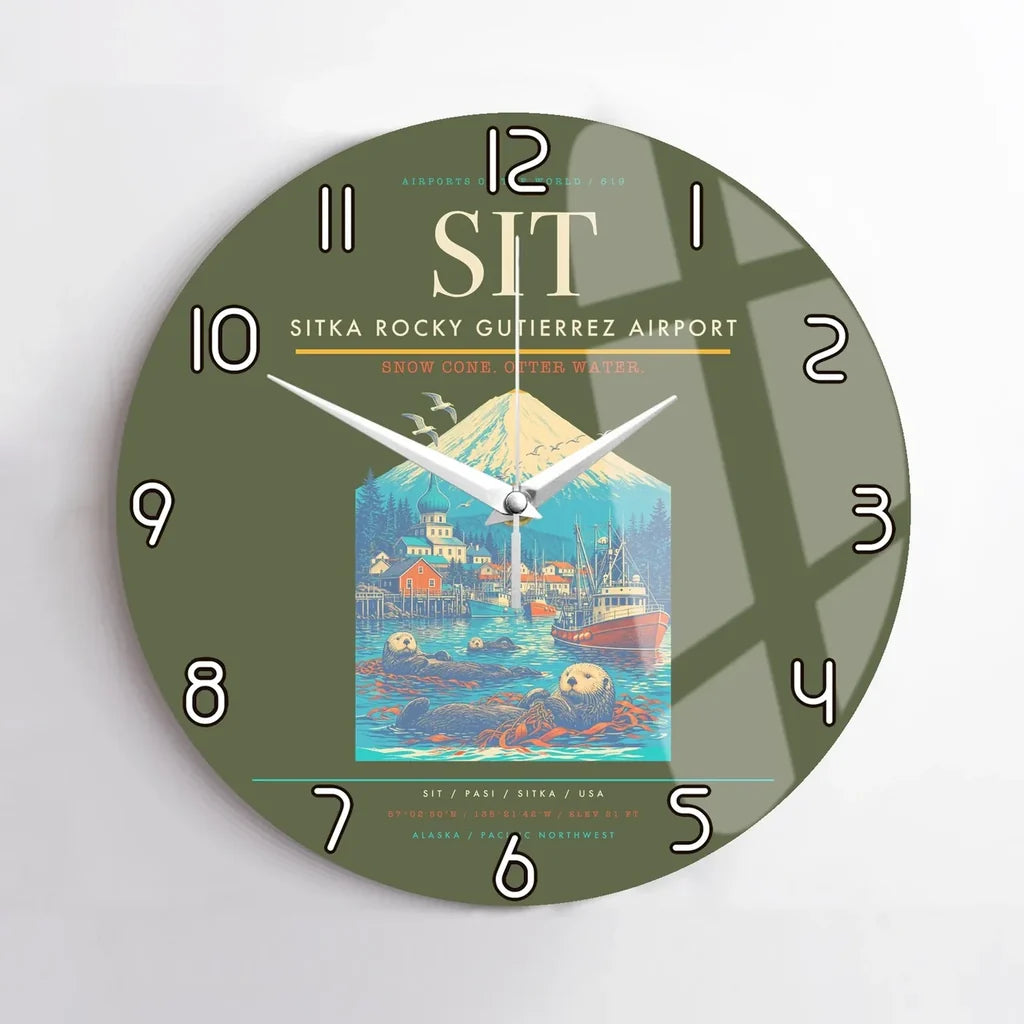 Sitka Rocky Gutierrez Airport (SIT) design on green army no frame wall clock