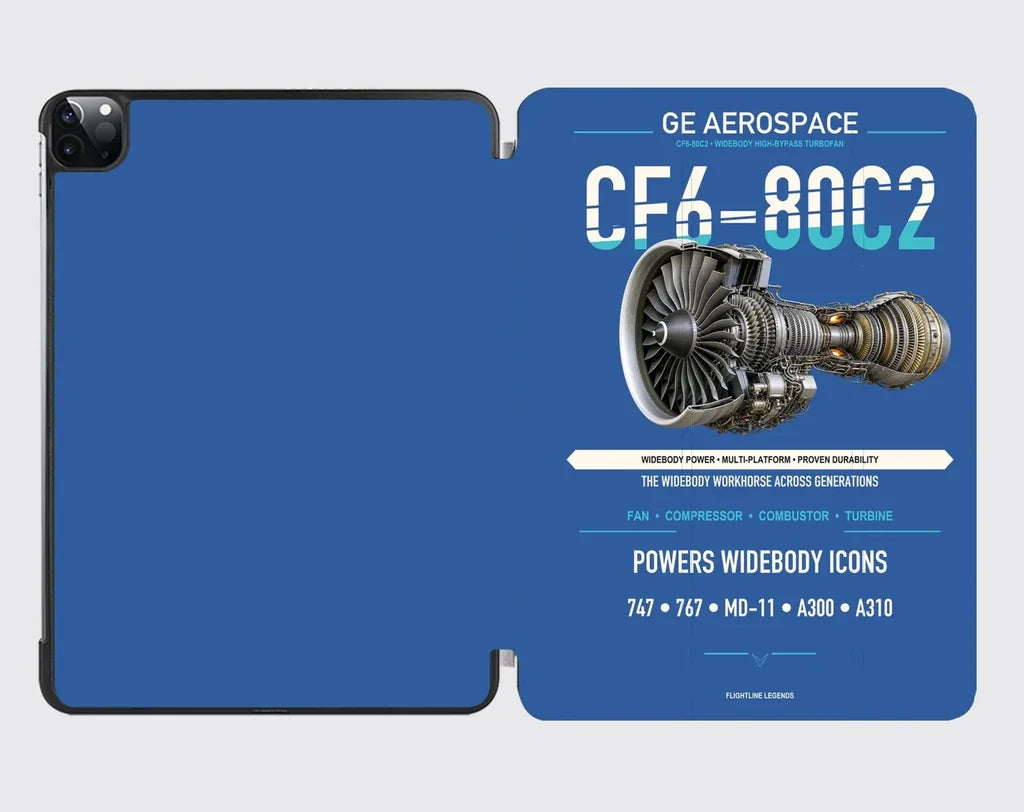 CF6-80C2 design on blue ipad tablet case