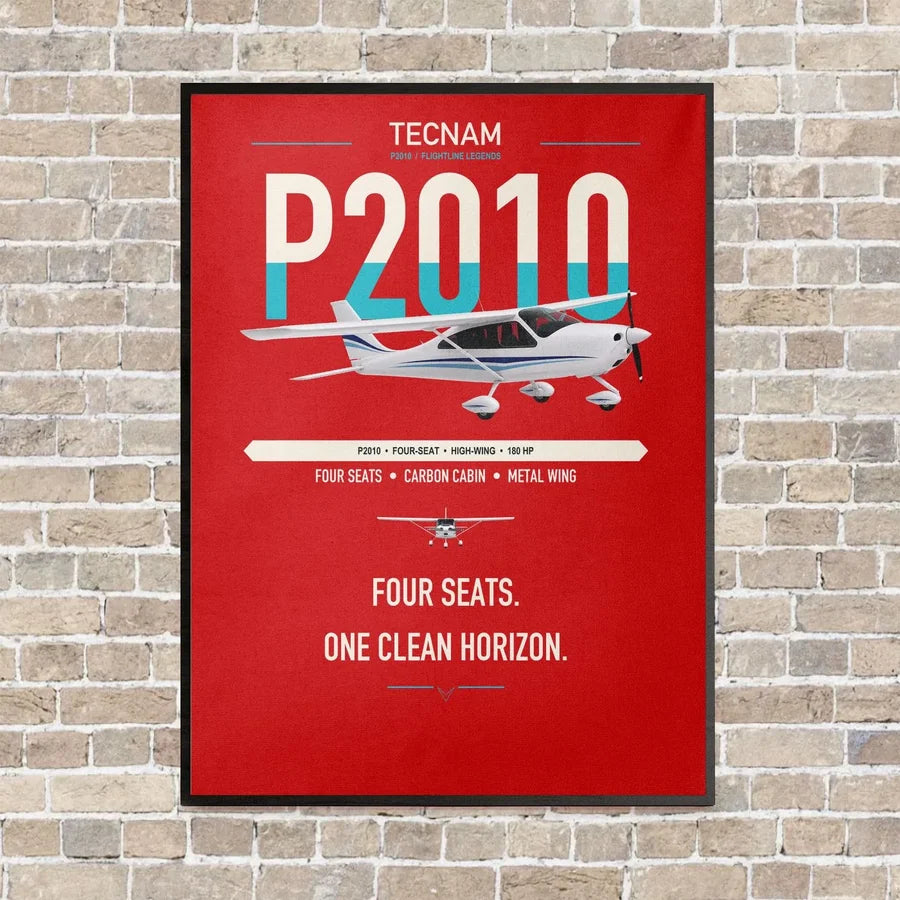 Tecnam P2010 vertical canvas print - framed - red background