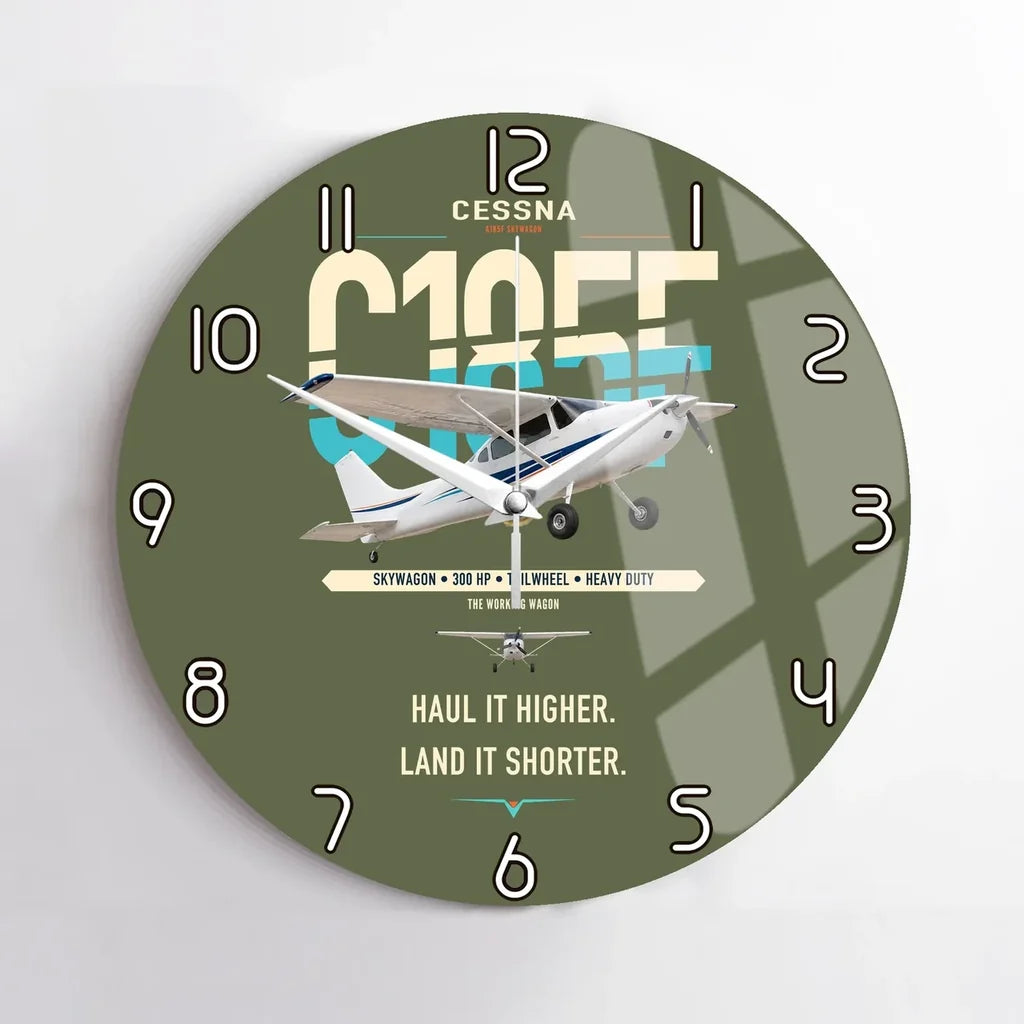 Cessna A185F Skywagon design on green army no frame wall clock