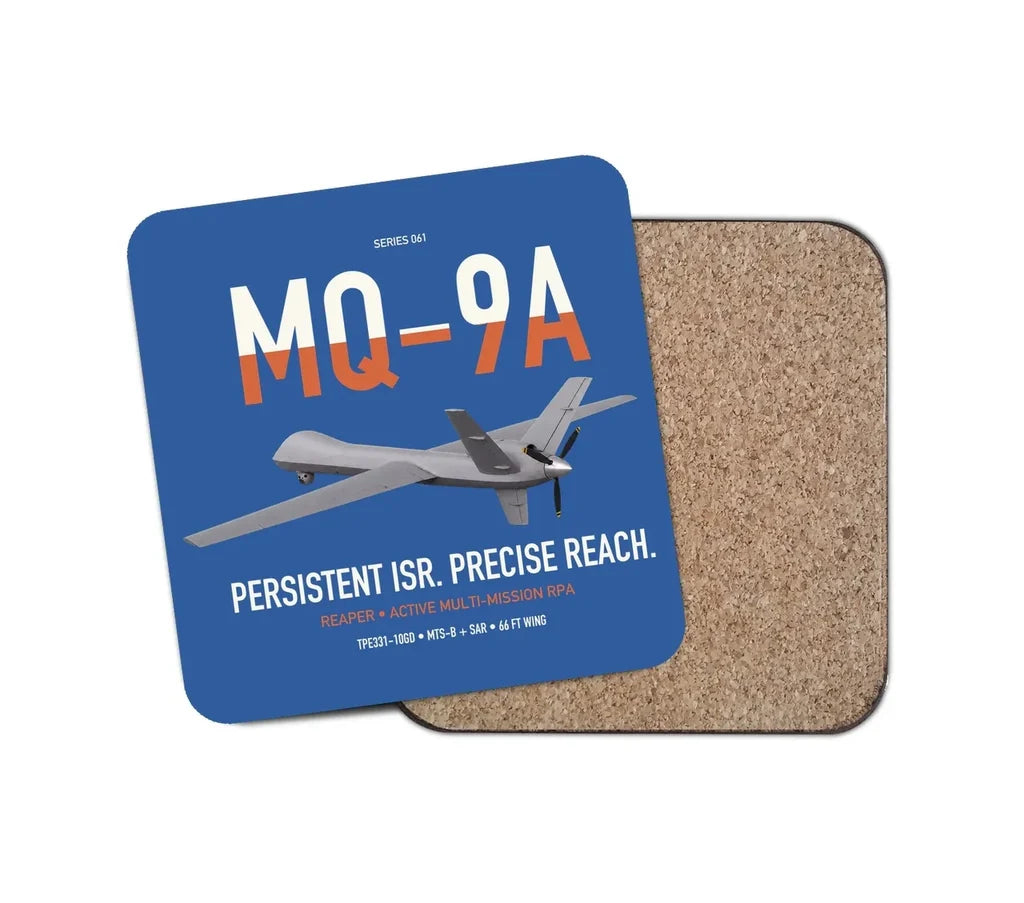 MQ-9A Reaper design on blue 1 piece coaster