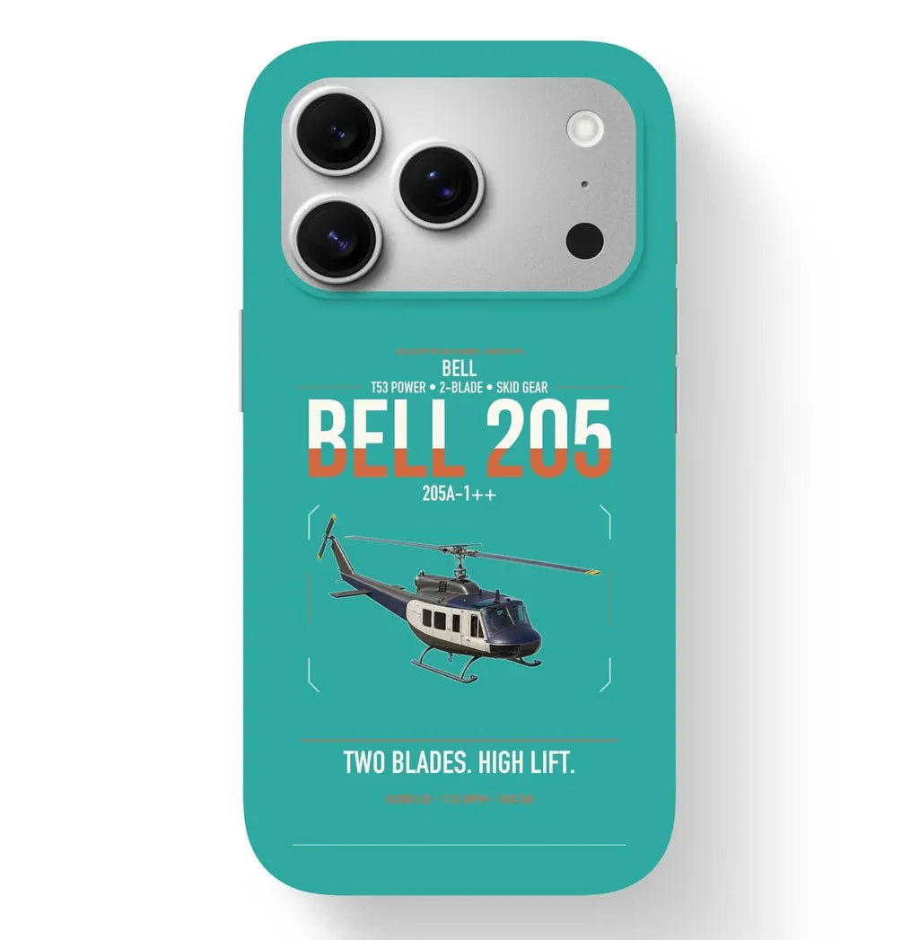 Bell 205A-1++ design on turquoise magsafe iphone case, for iPhone 17 Pro