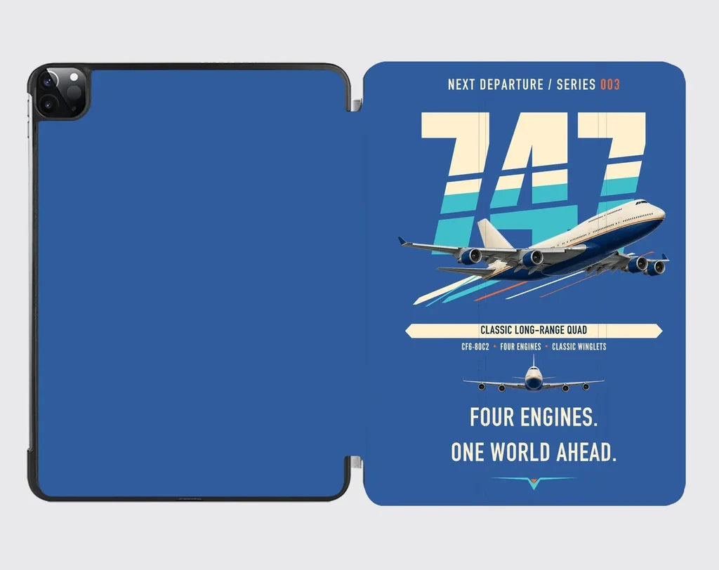 Boeing 747-400 design on blue ipad tablet case