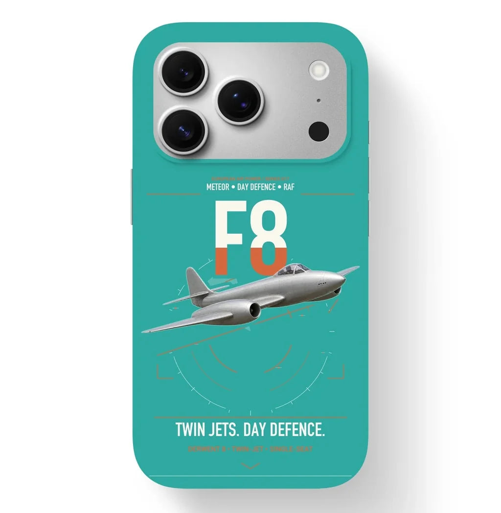 Gloster Meteor F8 design on turquoise magsafe iphone case, for iPhone 17 Pro