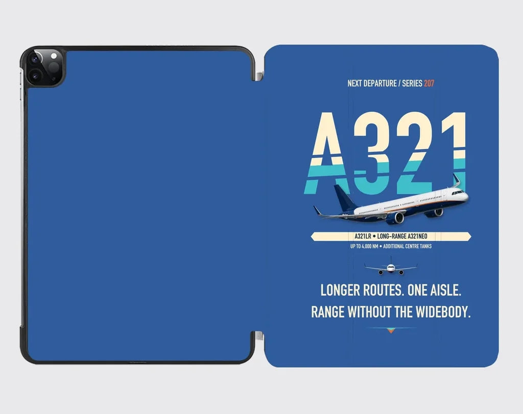 Airbus A321LR design on blue ipad tablet case