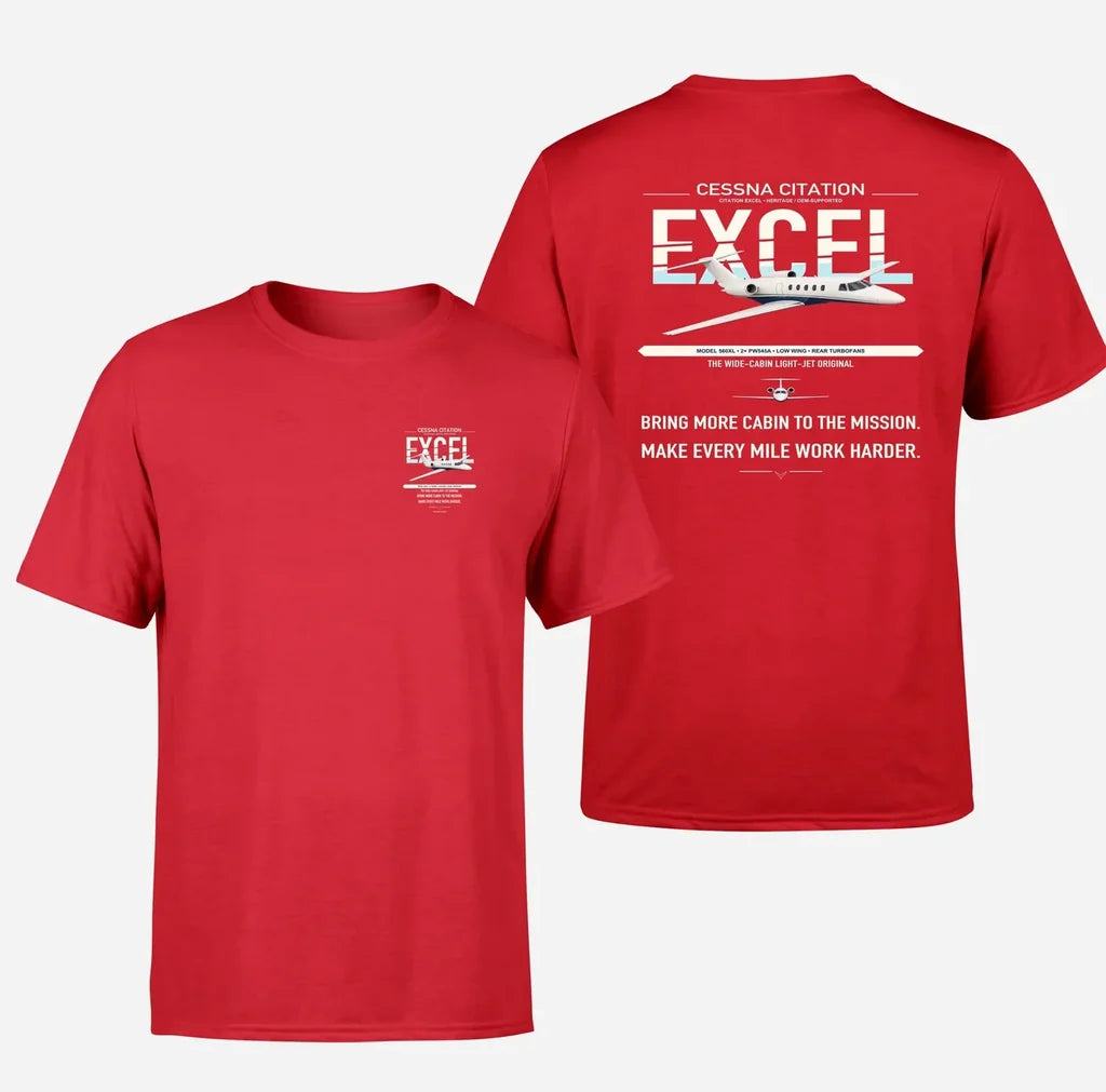 Cessna Citation Excel design on red double-side t-shirt, double-side print