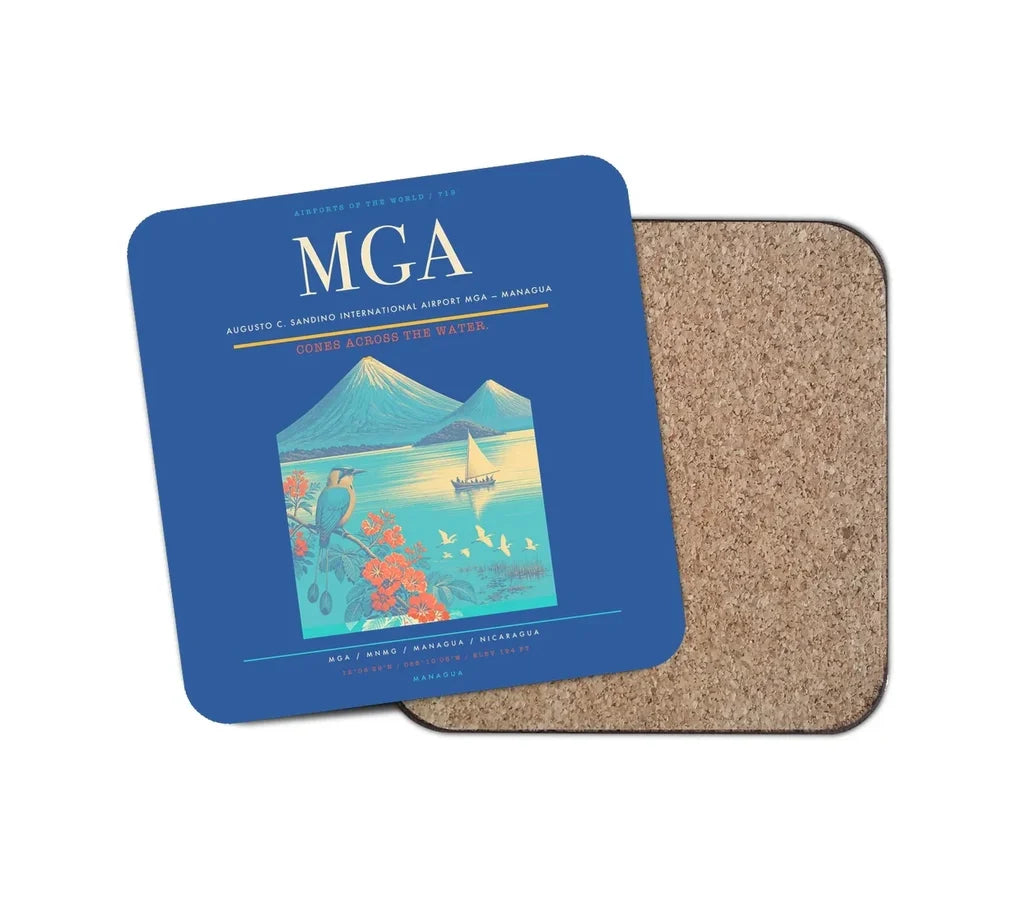 Augusto C. Sandino International Airport (MGA) design on blue 1 piece coaster