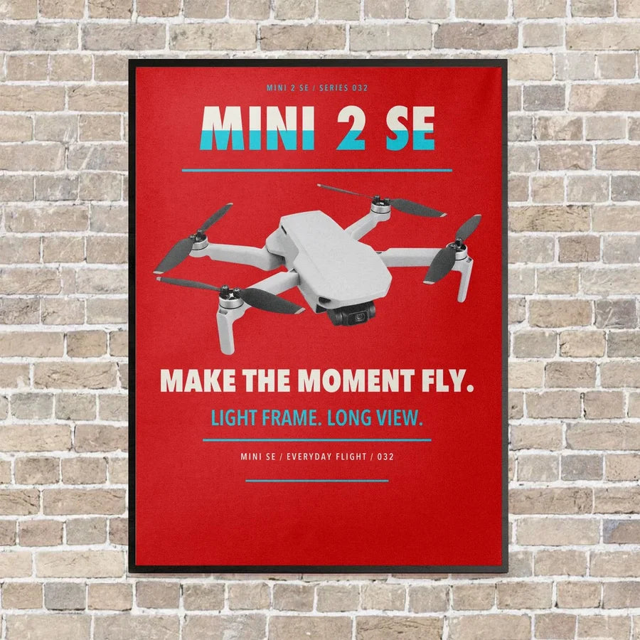 DJI Mini 2 SE vertical canvas print - framed - red background