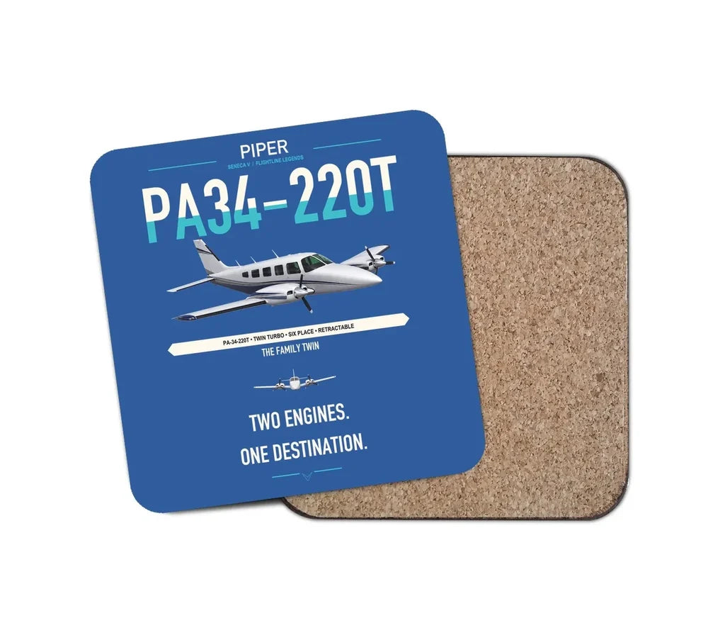 Piper PA-34-220T Seneca V design on blue 1 piece coaster