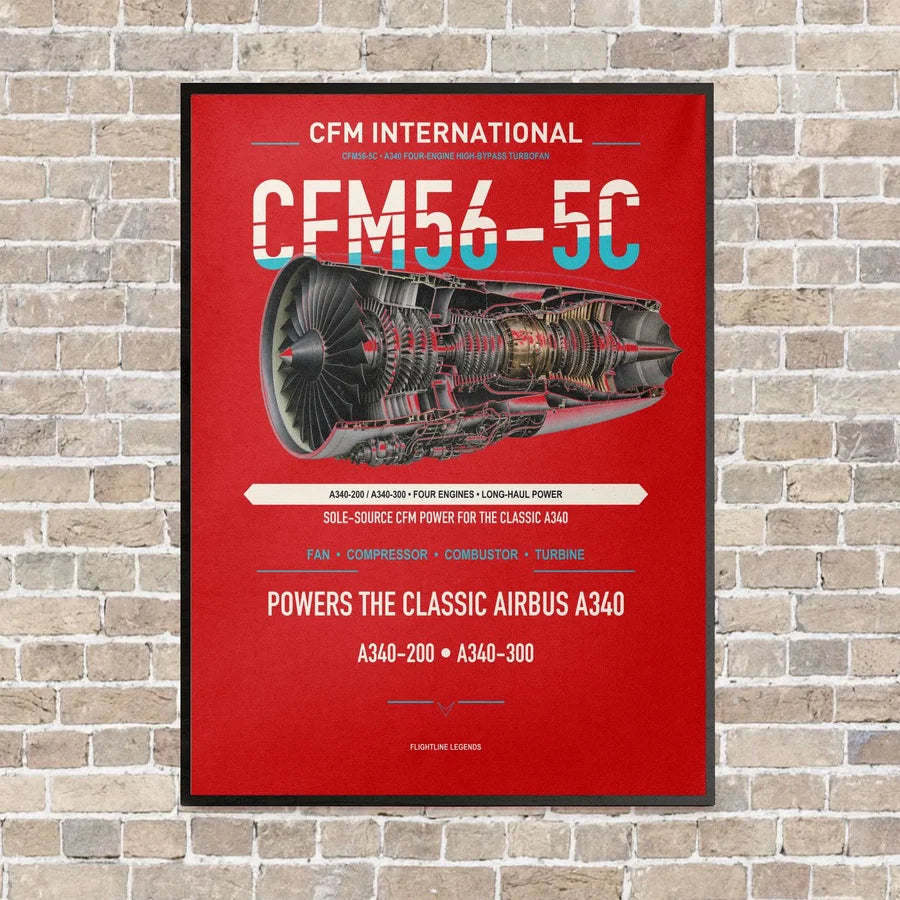 CFM56-5C vertical canvas print - framed - red background